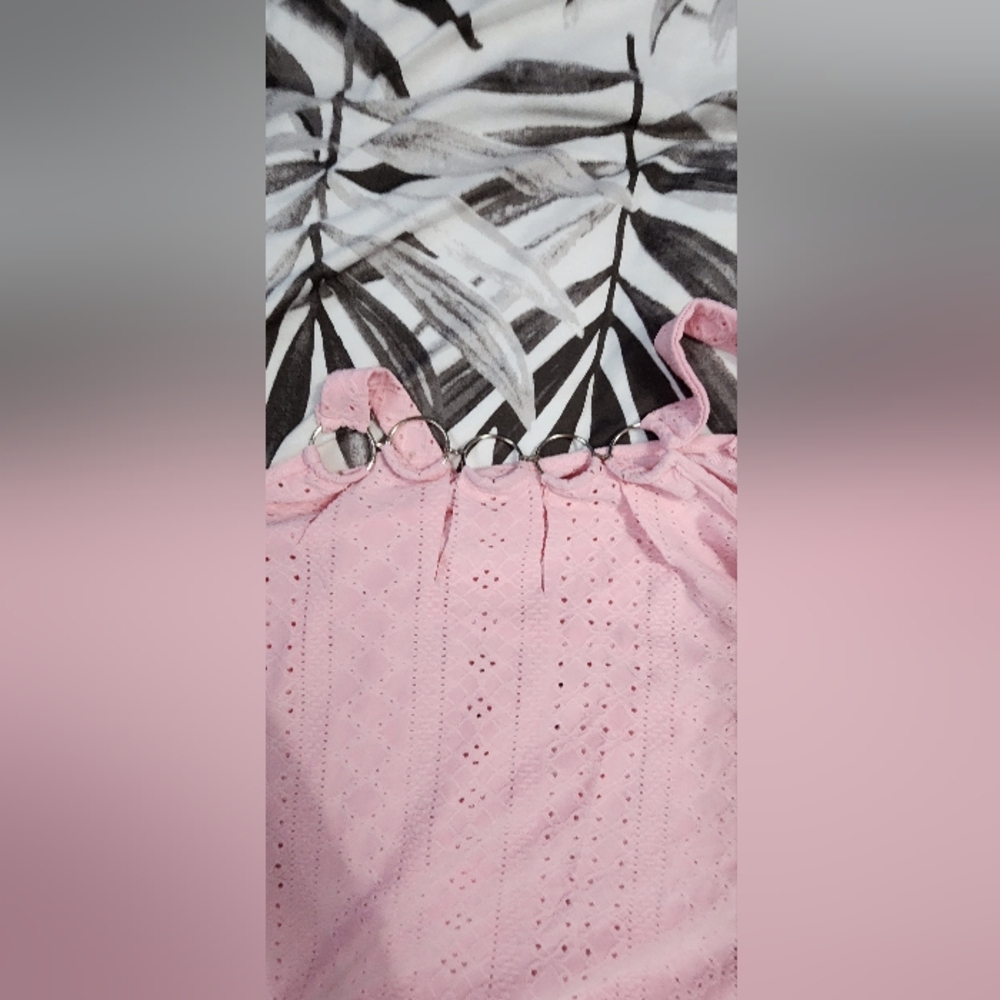 Pink Eyelet Top with Silver Ring Accents